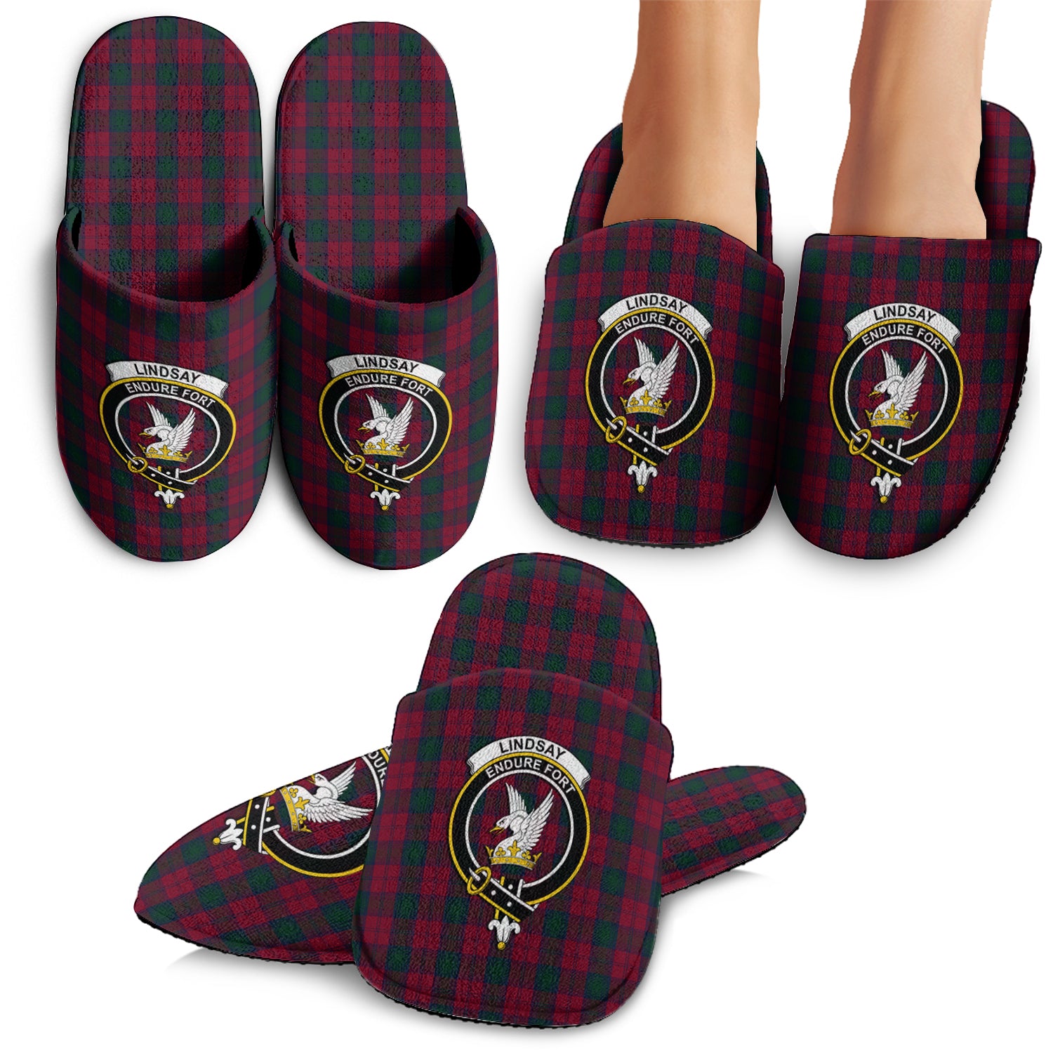 Lindsay Tartan Home Slippers with Family Crest - Tartanvibesclothing