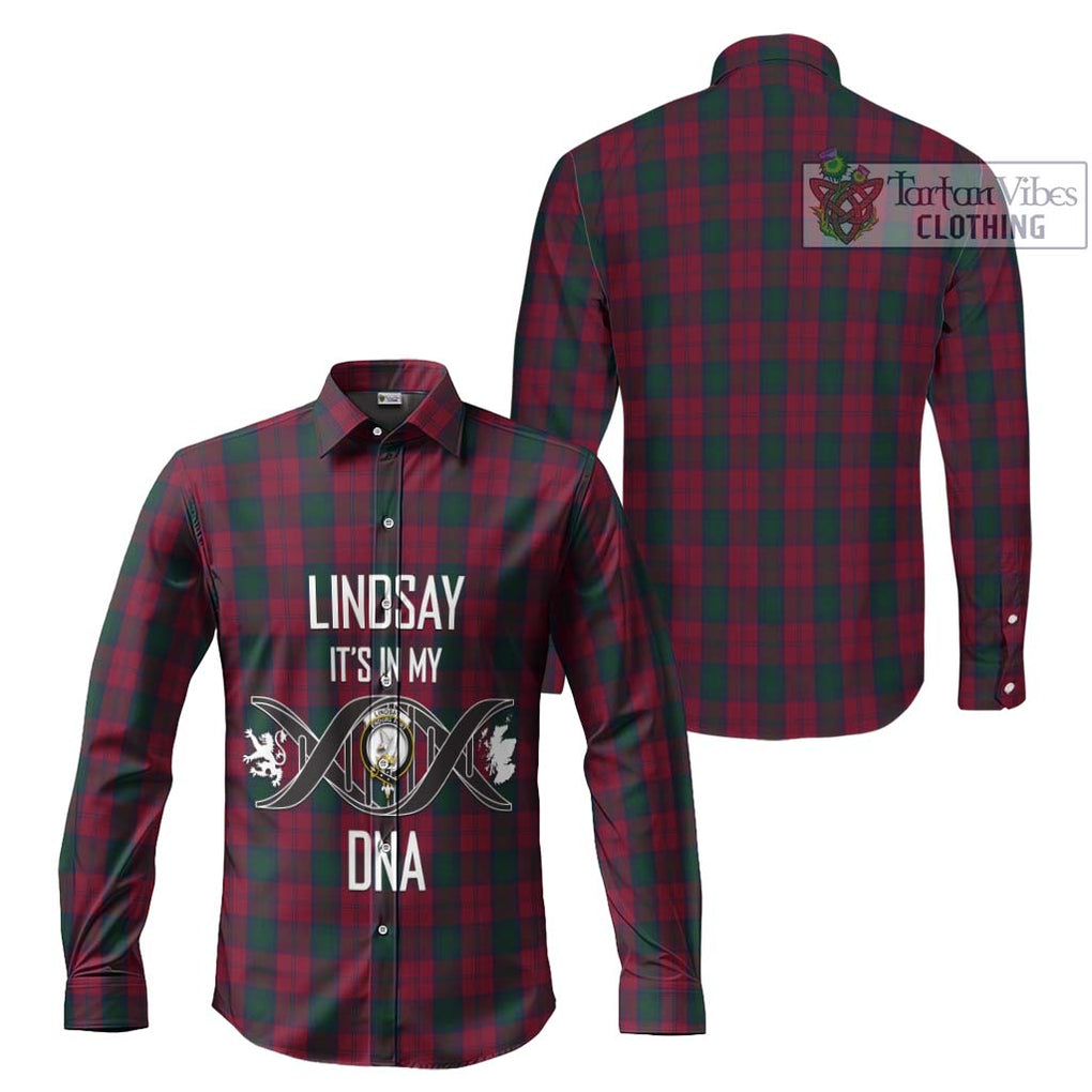 Lindsay Tartan Long Sleeve Button Shirt with Family Crest DNA In Me Style Men's Shirt - Tartanvibesclothing Shop