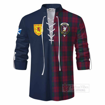 Lindsay Tartan Ghillie Kilt Shirt Alba with Scottish Lion Royal Arm Half Style