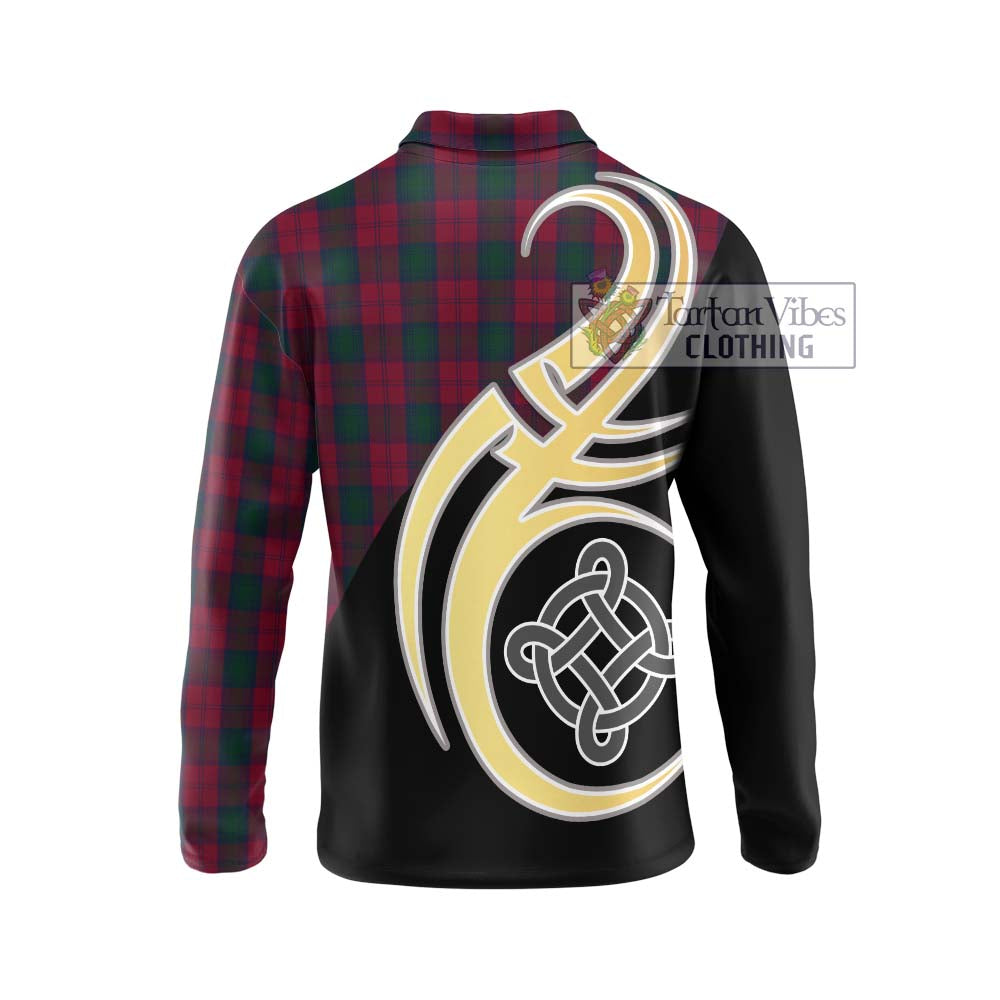 Lindsay Tartan Long Sleeve Polo Shirt with Family Crest and Celtic Symbol Style - Tartan Vibes Clothing