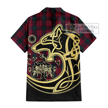 Lindsay Tartan Short Sleeve Button Shirt with Family Crest Celtic Wolf Style