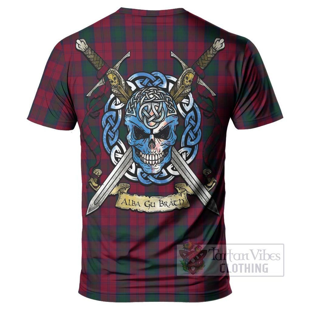 Tartan Vibes Clothing Lindsay Tartan T-Shirt with Family Crest Celtic Skull Style