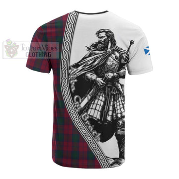 Lindsay Tartan Clan Crest Cotton T-shirt with Highlander Warrior Celtic Style