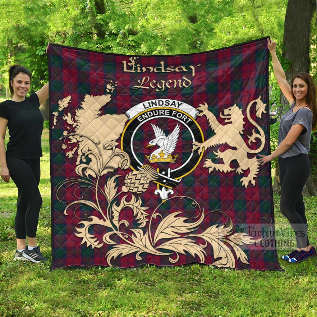 Tartan Vibes Clothing Lindsay Tartan Quilt with Family Crest and Scottish Symbol Style