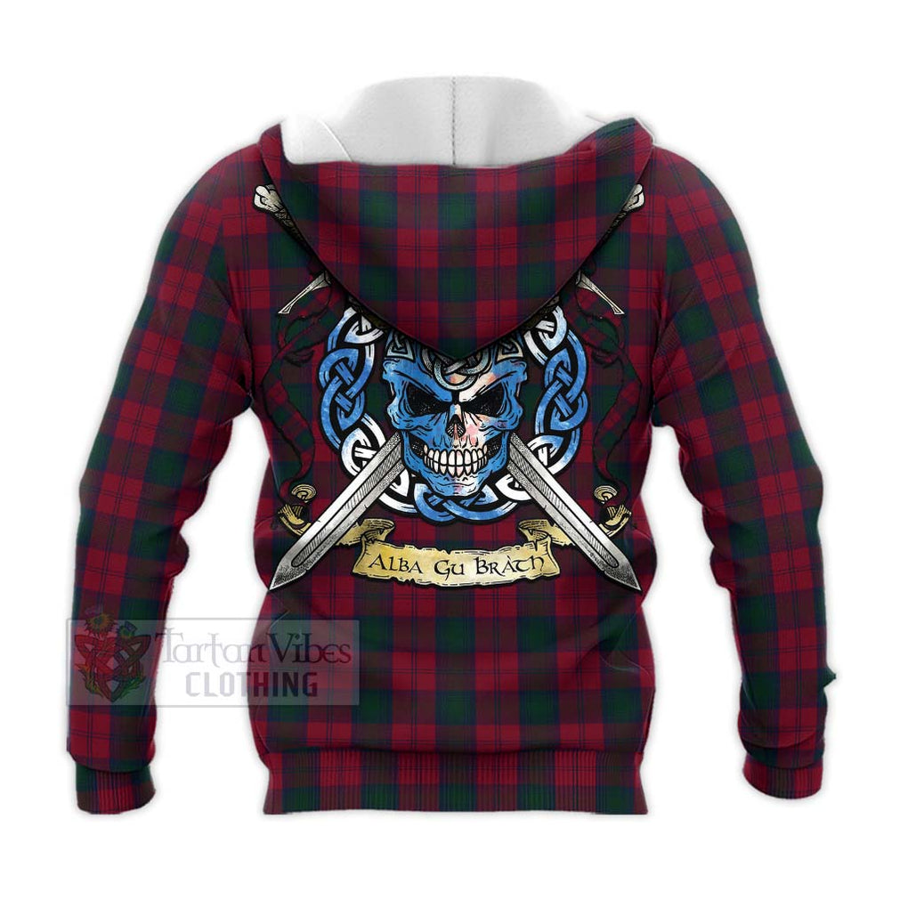 Tartan Vibes Clothing Lindsay Tartan Knitted Hoodie with Family Crest Celtic Skull Style