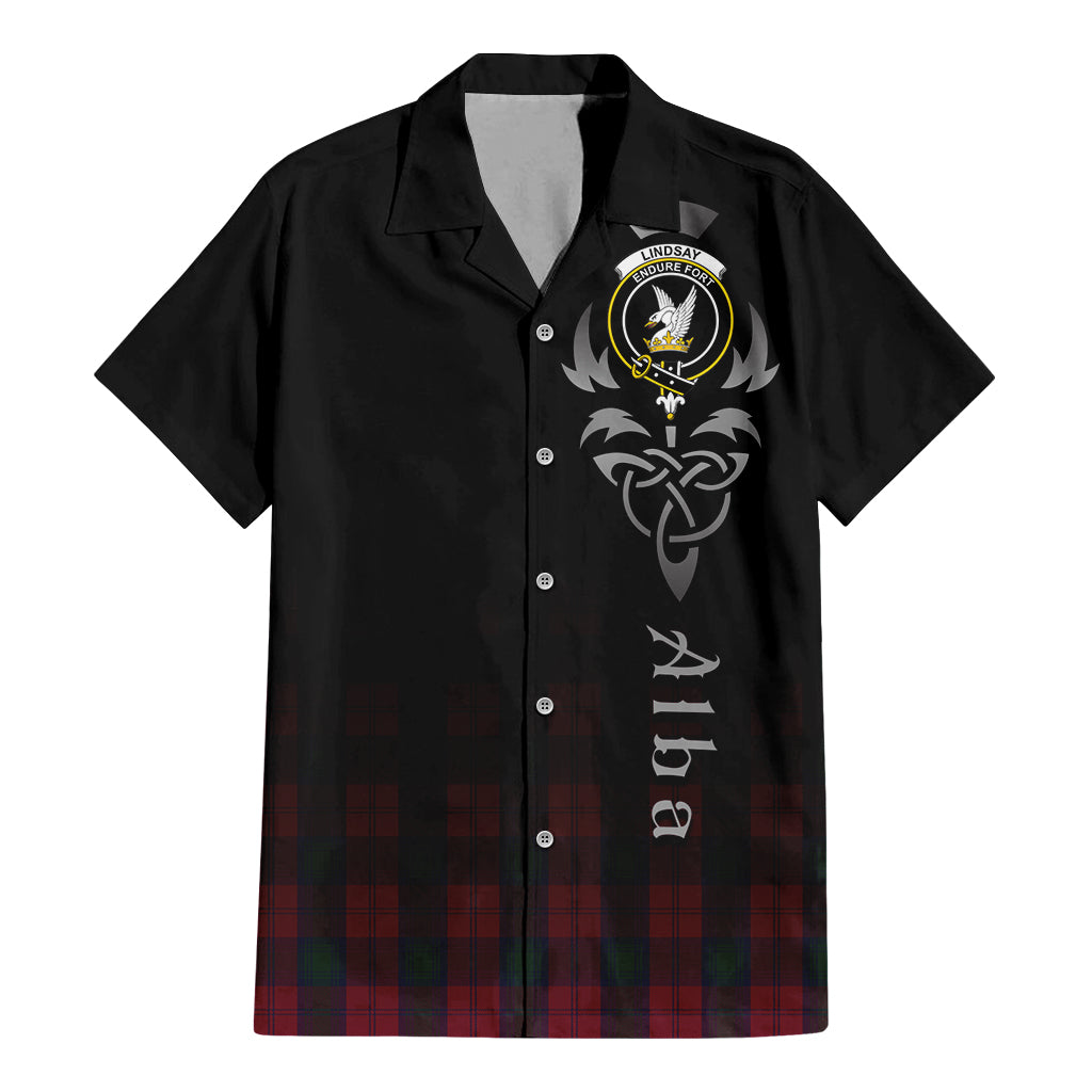 Tartan Vibes Clothing Lindsay Tartan Short Sleeve Button Up Featuring Alba Gu Brath Family Crest Celtic Inspired