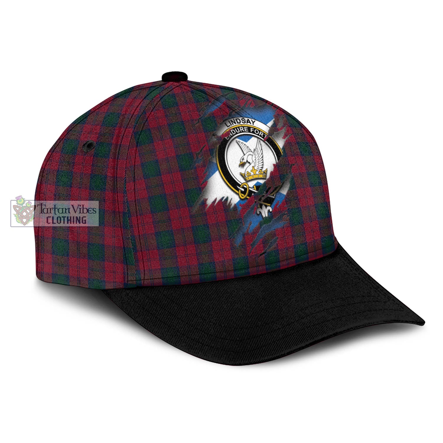 Tartan Vibes Clothing Lindsay Tartan Classic Cap with Family Crest In Me Style