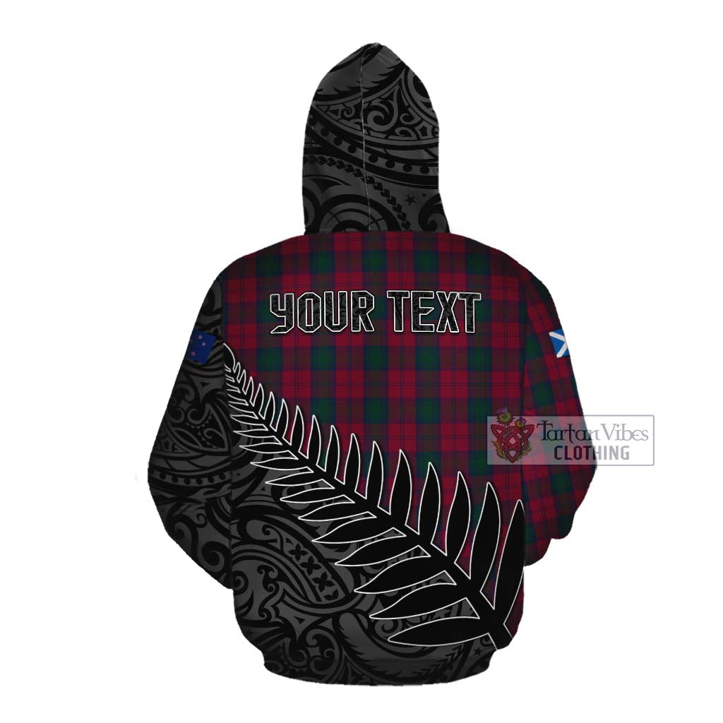 Tartan Vibes Clothing Lindsay Crest Tartan Cotton Hoodie with New Zealand Silver Fern Half Style