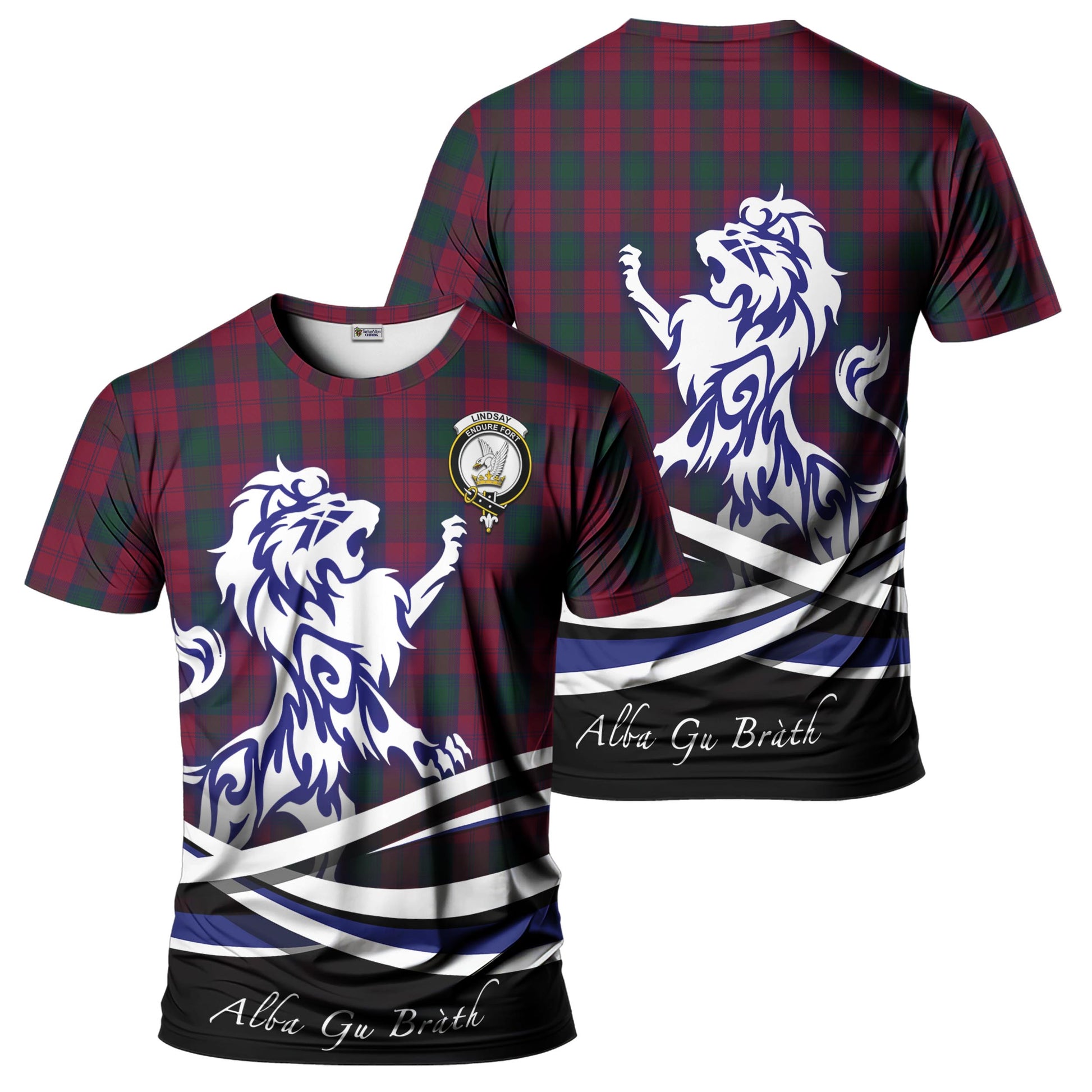 lindsay-tartan-t-shirt-with-alba-gu-brath-regal-lion-emblem