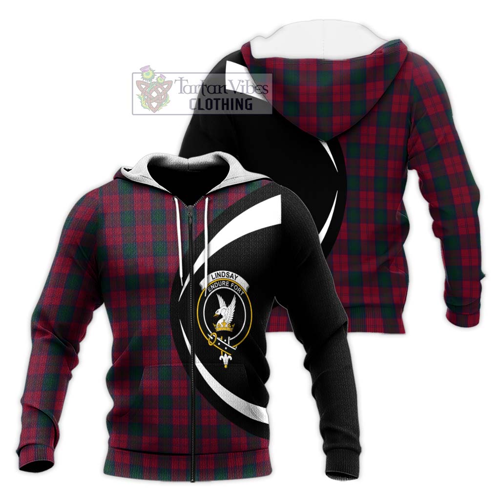 Tartan Vibes Clothing Lindsay Tartan Knitted Hoodie with Family Crest Circle Style