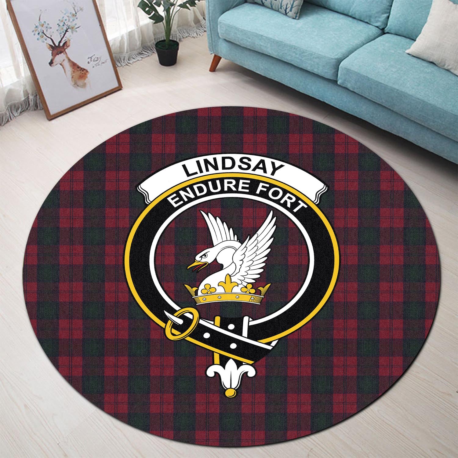 lindsay-tartan-round-rug-with-family-crest