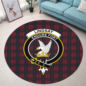 Lindsay Tartan Round Rug with Family Crest