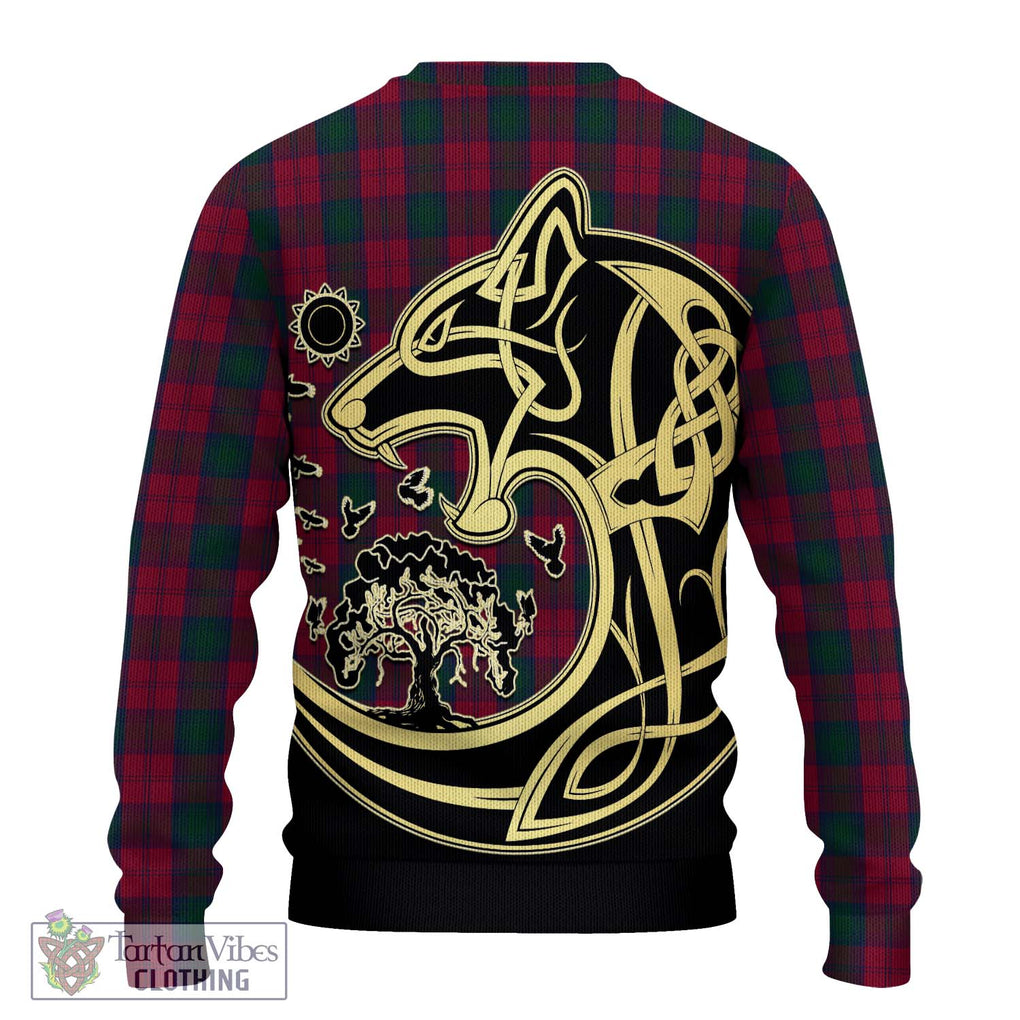 Lindsay Tartan Knitted Sweater with Family Crest Celtic Wolf Style - Tartan Vibes Clothing