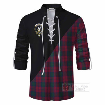 Lindsay Tartan Ghillie Kilt Shirt with Family Crest and Military Logo Style