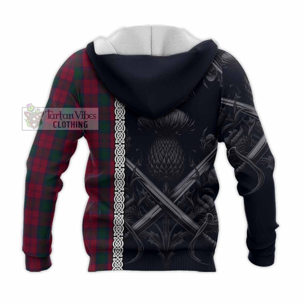 Tartan Vibes Clothing Lindsay Tartan Knitted Hoodie with Family Crest Cross Sword Thistle Celtic Vibes