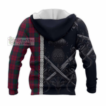 Lindsay Tartan Knitted Hoodie with Family Crest Cross Sword Thistle Celtic Vibes