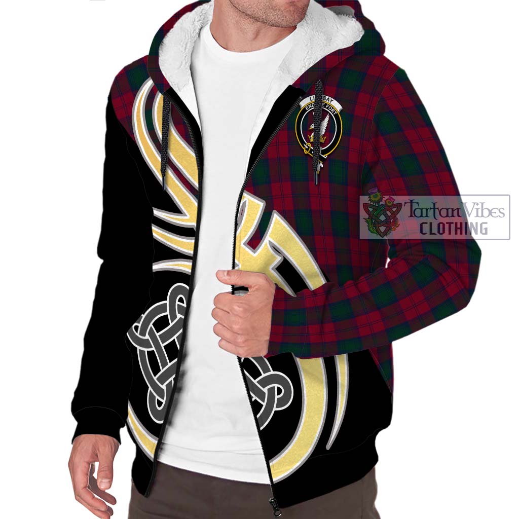 Lindsay Tartan Sherpa Hoodie with Family Crest and Celtic Symbol Style - Tartan Vibes Clothing