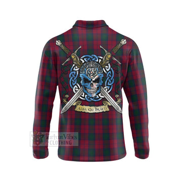 Lindsay Tartan Long Sleeve Polo Shirt with Family Crest Celtic Skull Style