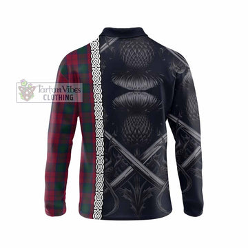 Lindsay Tartan Long Sleeve Polo Shirt with Family Crest Cross Sword Thistle Celtic Vibes