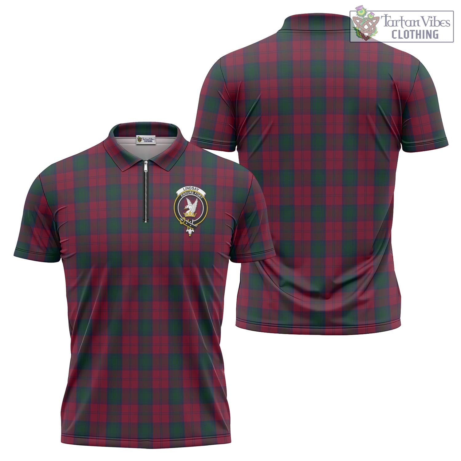 Tartan Vibes Clothing Lindsay Tartan Zipper Polo Shirt with Family Crest