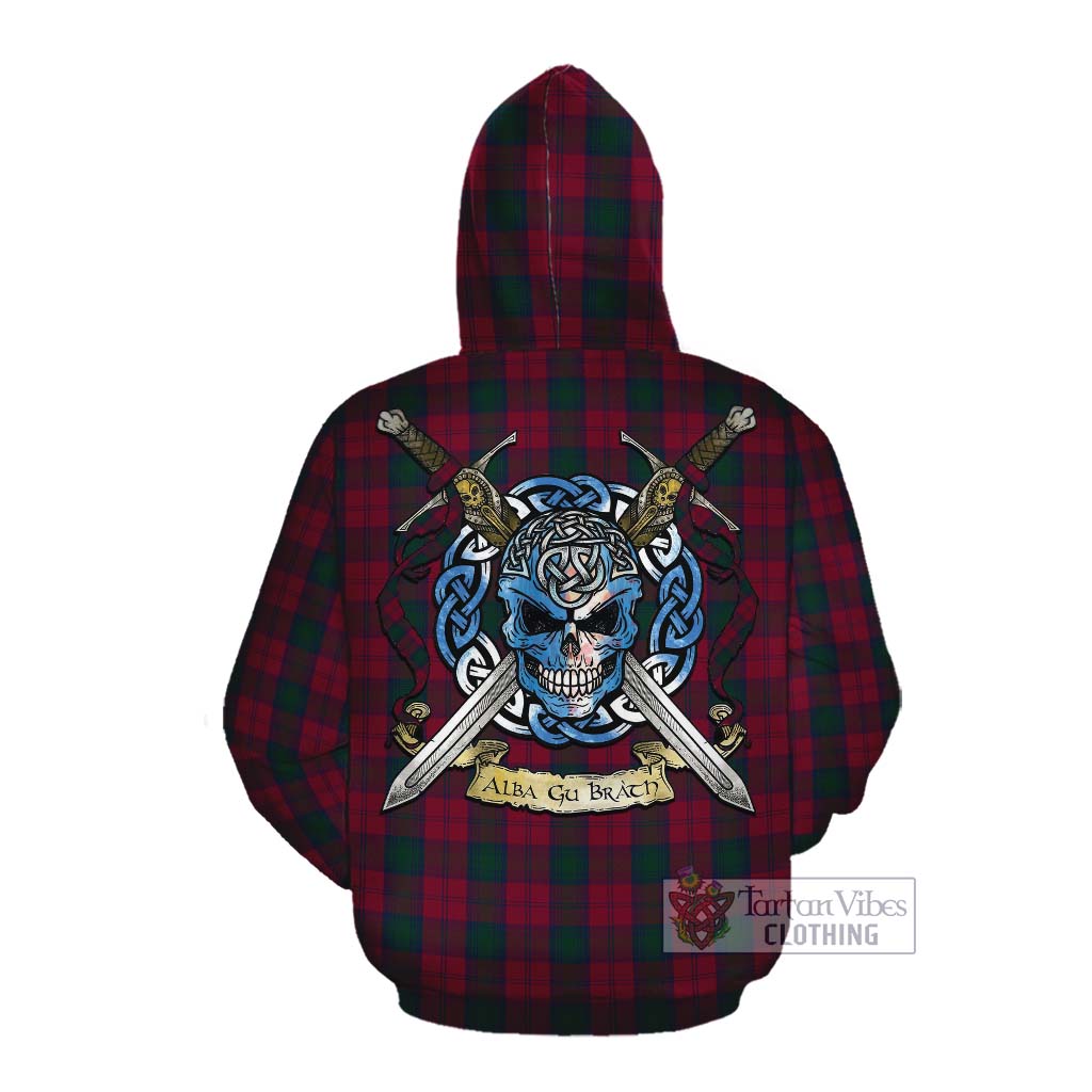 Tartan Vibes Clothing Lindsay Tartan Cotton Hoodie with Family Crest Celtic Skull Style