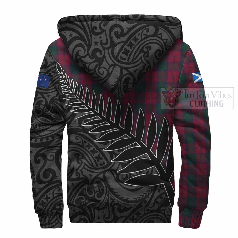 Tartan Vibes Clothing Lindsay Crest Tartan Sherpa Hoodie with New Zealand Silver Fern Half Style