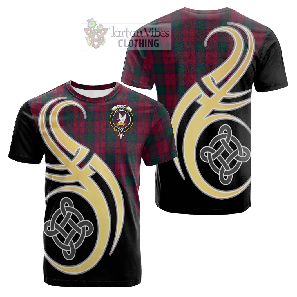 Tartan Vibes Clothing Lindsay Tartan Cotton T-shirt with Family Crest and Celtic Symbol Style