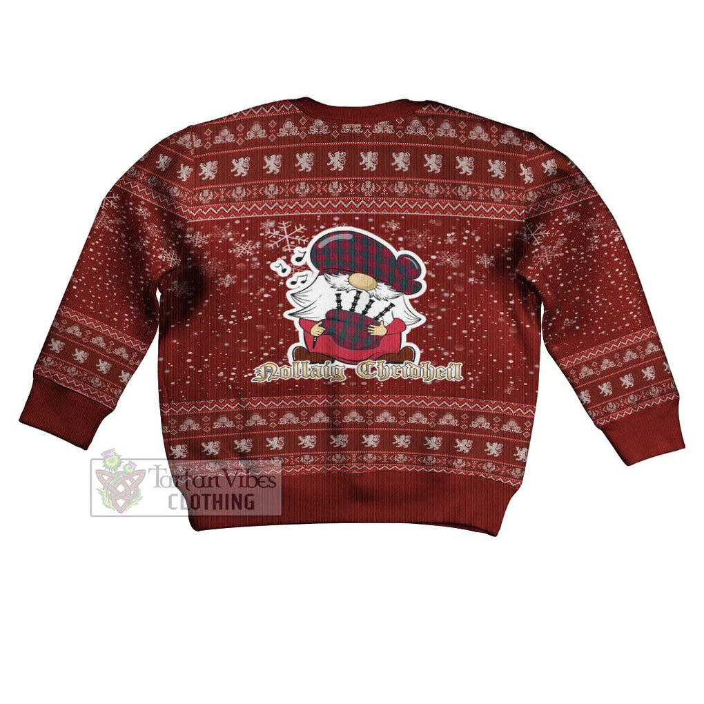 Tartan Vibes Clothing Lindsay Clan Christmas Kid Ugly Sweater with Gnome Playing Bagpipes