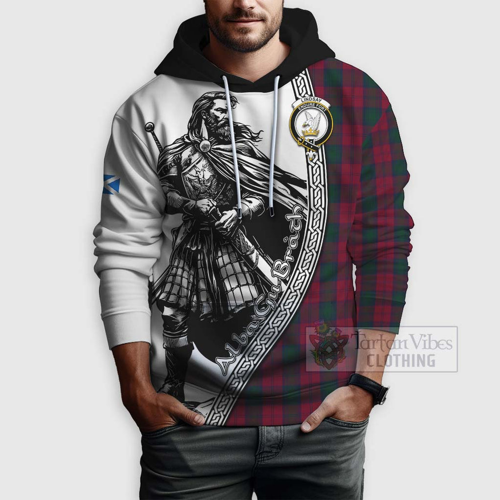 Tartan Vibes Clothing Lindsay Tartan Clan Crest Hoodie with Highlander Warrior Celtic Style