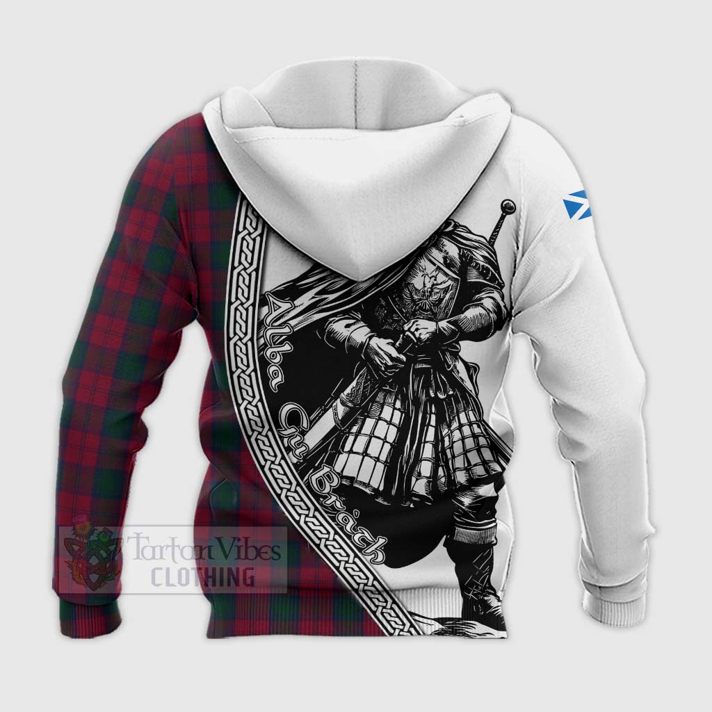 Tartan Vibes Clothing Lindsay Tartan Clan Crest Knitted Hoodie with Highlander Warrior Celtic Style