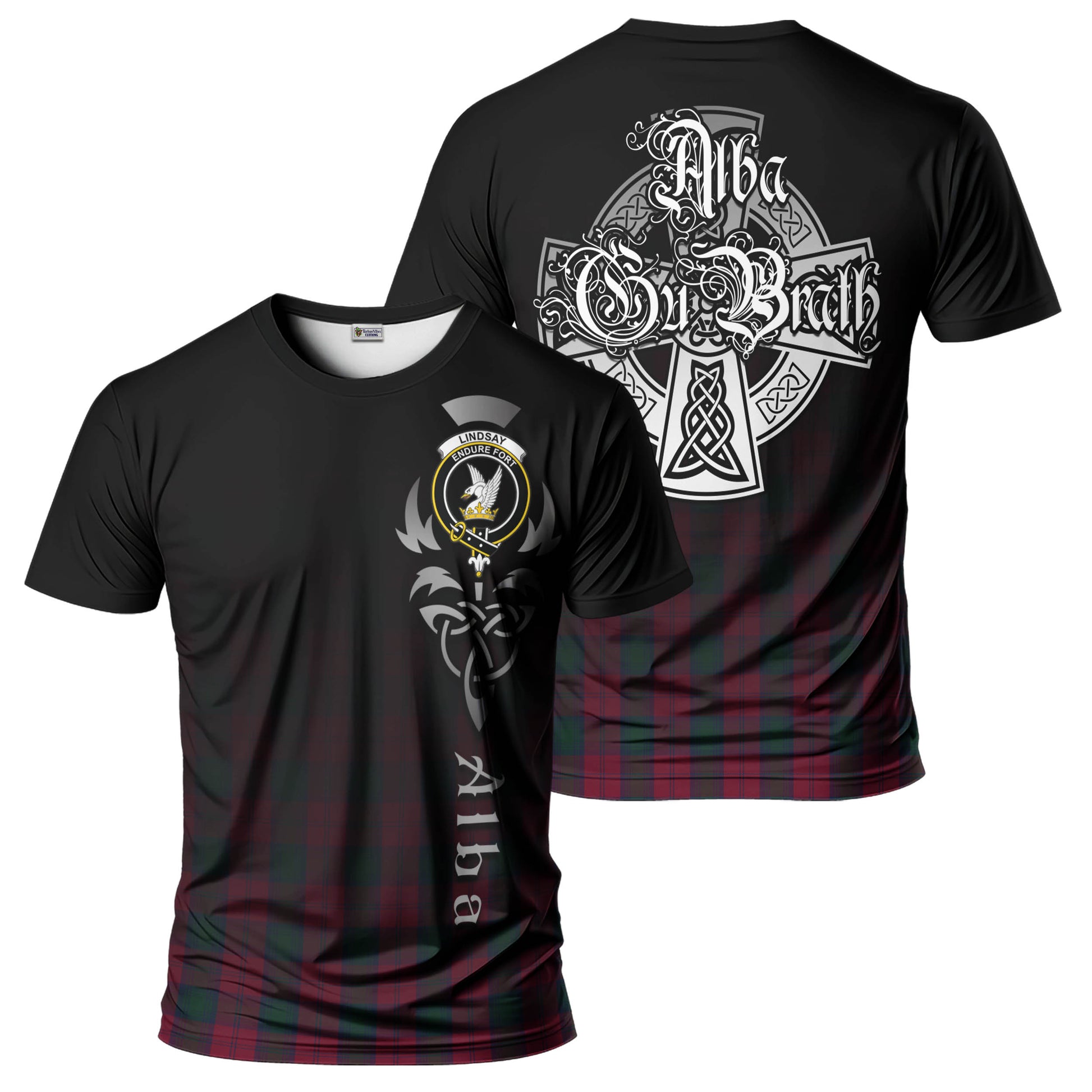 Tartan Vibes Clothing Lindsay Tartan T-Shirt Featuring Alba Gu Brath Family Crest Celtic Inspired