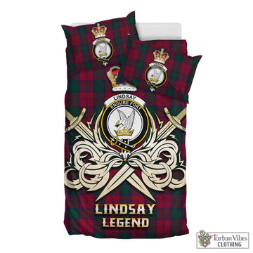 Lindsay Tartan Bedding Set with Clan Crest and the Golden Sword of Courageous Legacy