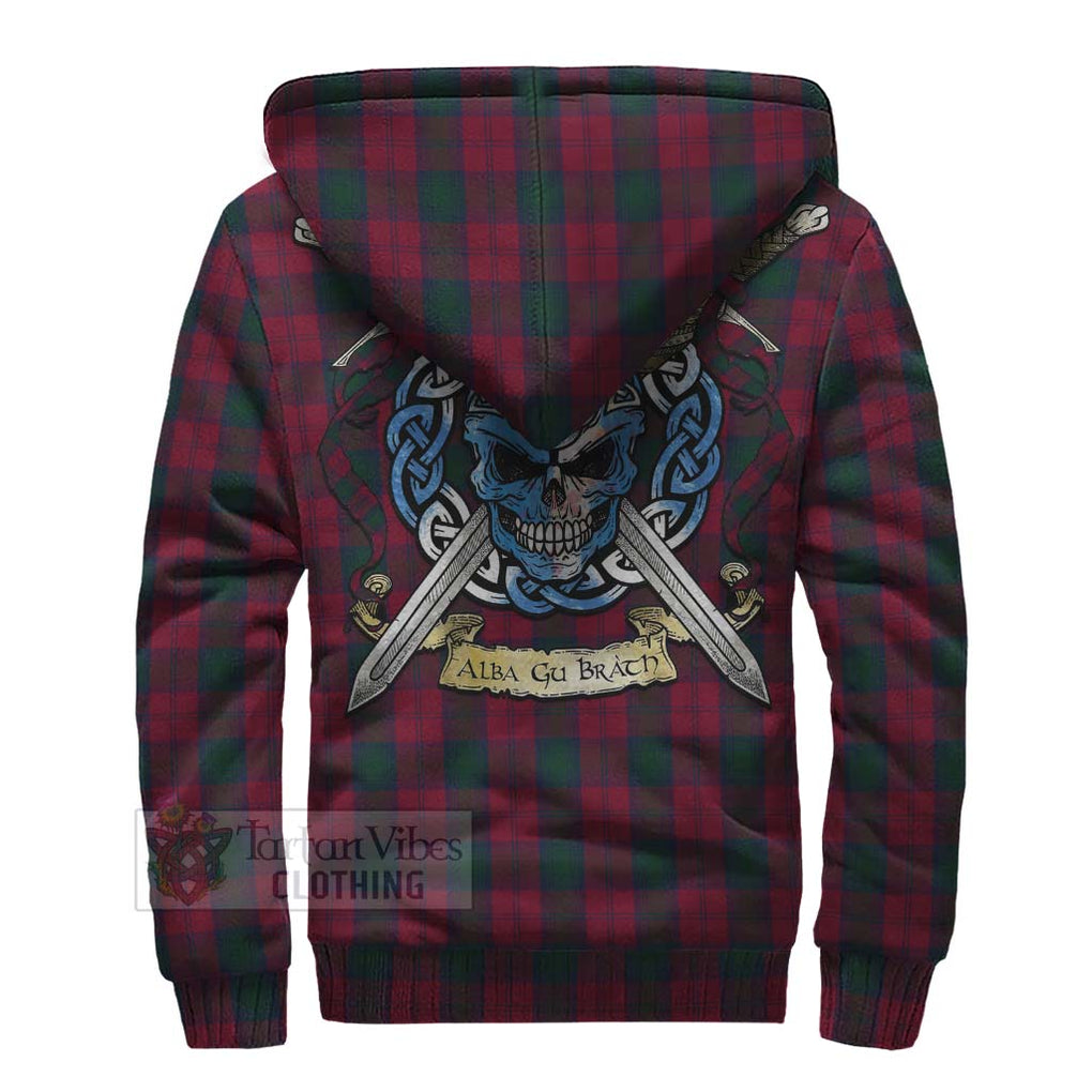 Tartan Vibes Clothing Lindsay Tartan Sherpa Hoodie with Family Crest Celtic Skull Style