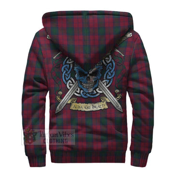 Lindsay Tartan Sherpa Hoodie with Family Crest Celtic Skull Style