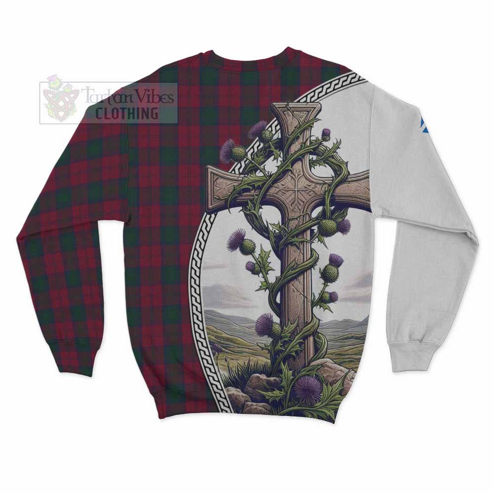 Tartan Vibes Clothing Lindsay Tartan Sweatshirt with Family Crest and St. Andrew's Cross Accented by Thistle Vines