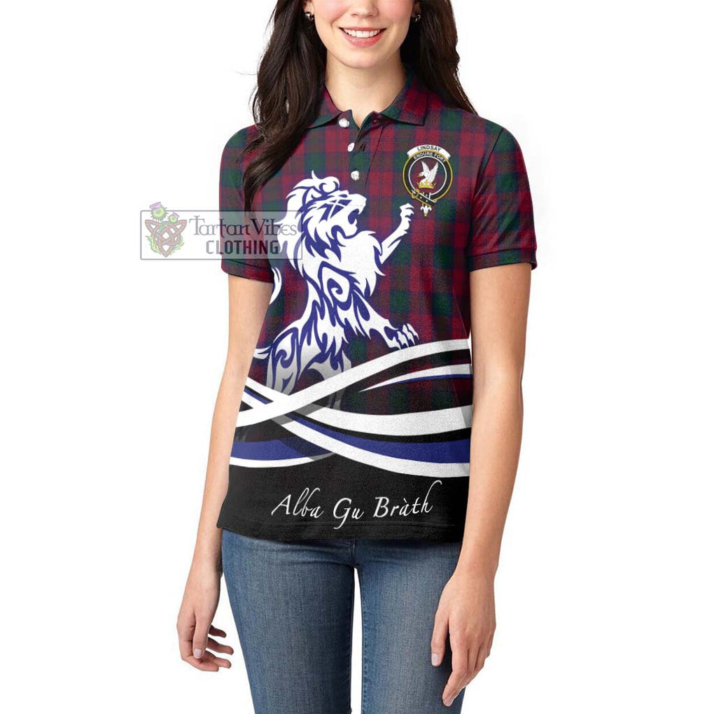 Lindsay Tartan Women's Polo Shirt with Alba Gu Brath Regal Lion Emblem - Tartanvibesclothing Shop