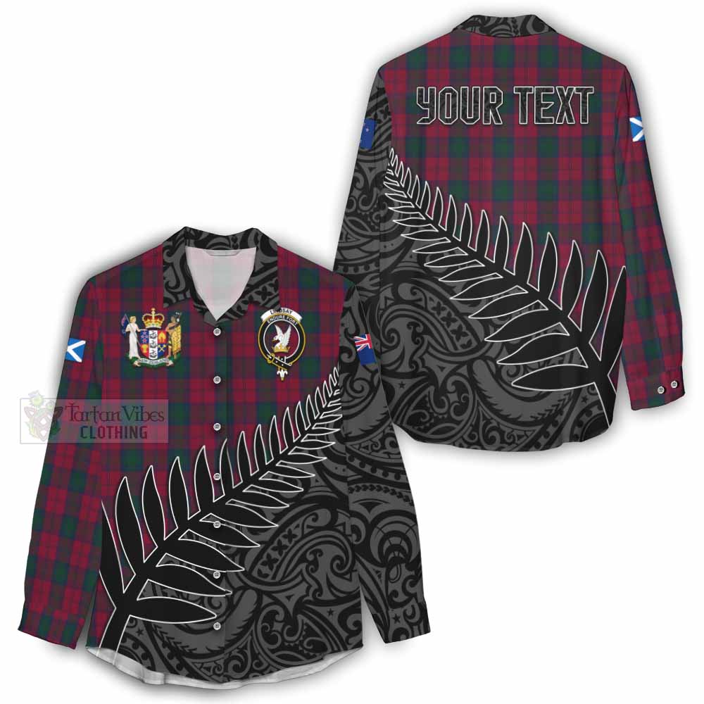 Tartan Vibes Clothing Lindsay Crest Tartan Women's Casual Shirt with New Zealand Silver Fern Half Style