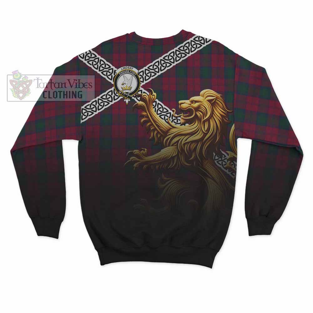 Lindsay Crest Tartan Sweatshirt with Golden Lion Emblem Celtic Style - Tartan Vibes Clothing