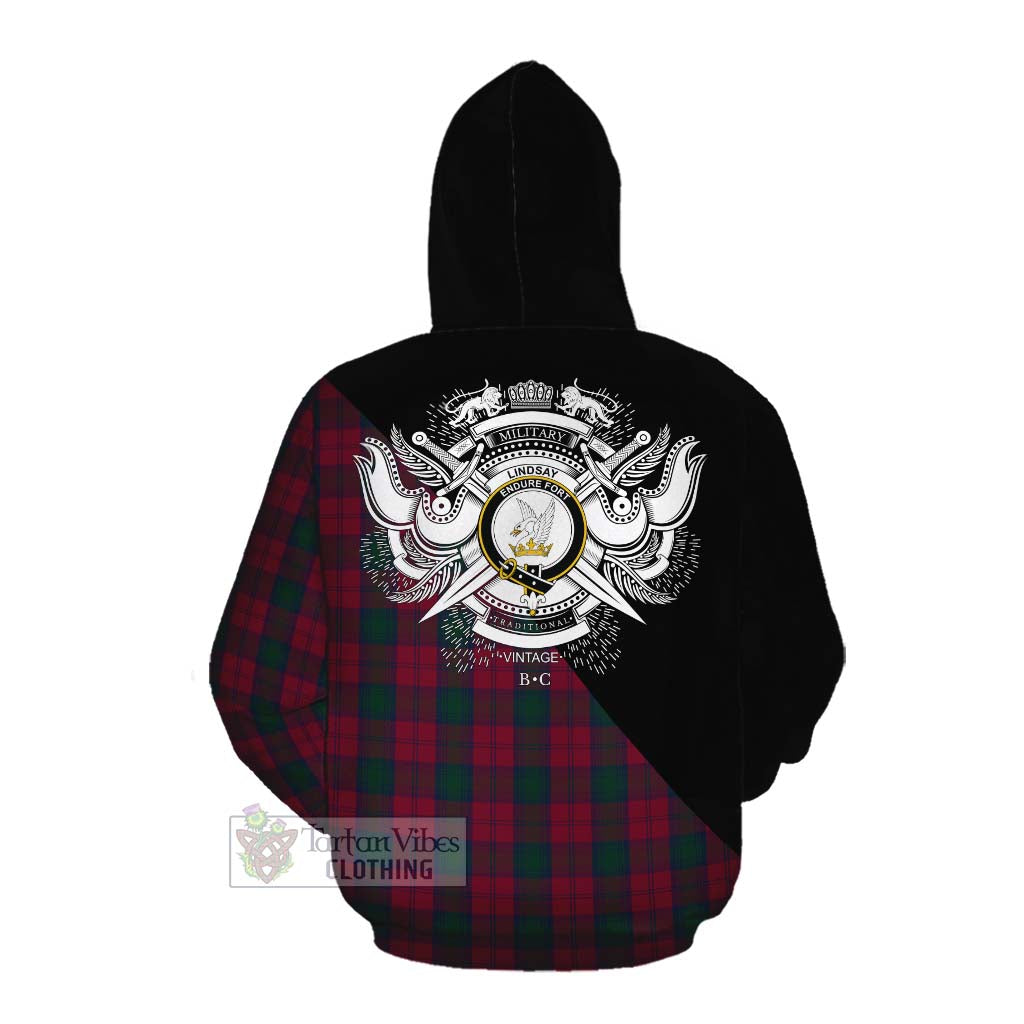 Tartan Vibes Clothing Lindsay Tartan Cotton Hoodie with Family Crest and Military Logo Style