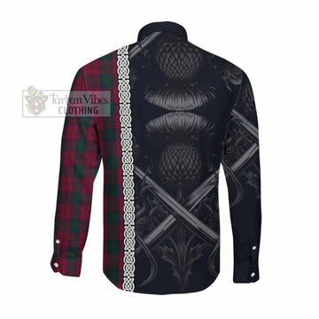 Lindsay Tartan Long Sleeve Button Shirt with Family Crest Cross Sword Thistle Celtic Vibes