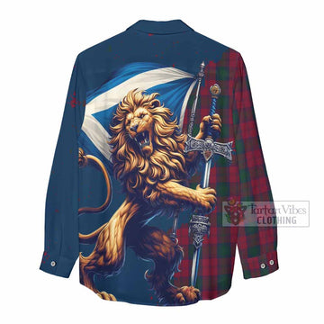 Lindsay Tartan Family Crest Women's Casual Shirt with Scottish Majestic Lion