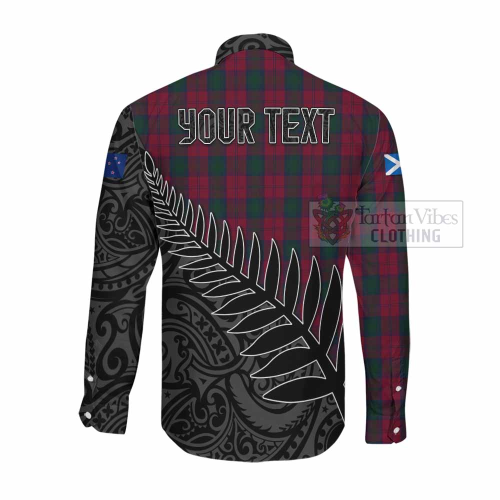 Tartan Vibes Clothing Lindsay Crest Tartan Long Sleeve Button Shirt with New Zealand Silver Fern Half Style