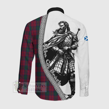 Lindsay Tartan Clan Crest Long Sleeve Button Shirt with Highlander Warrior Celtic Style