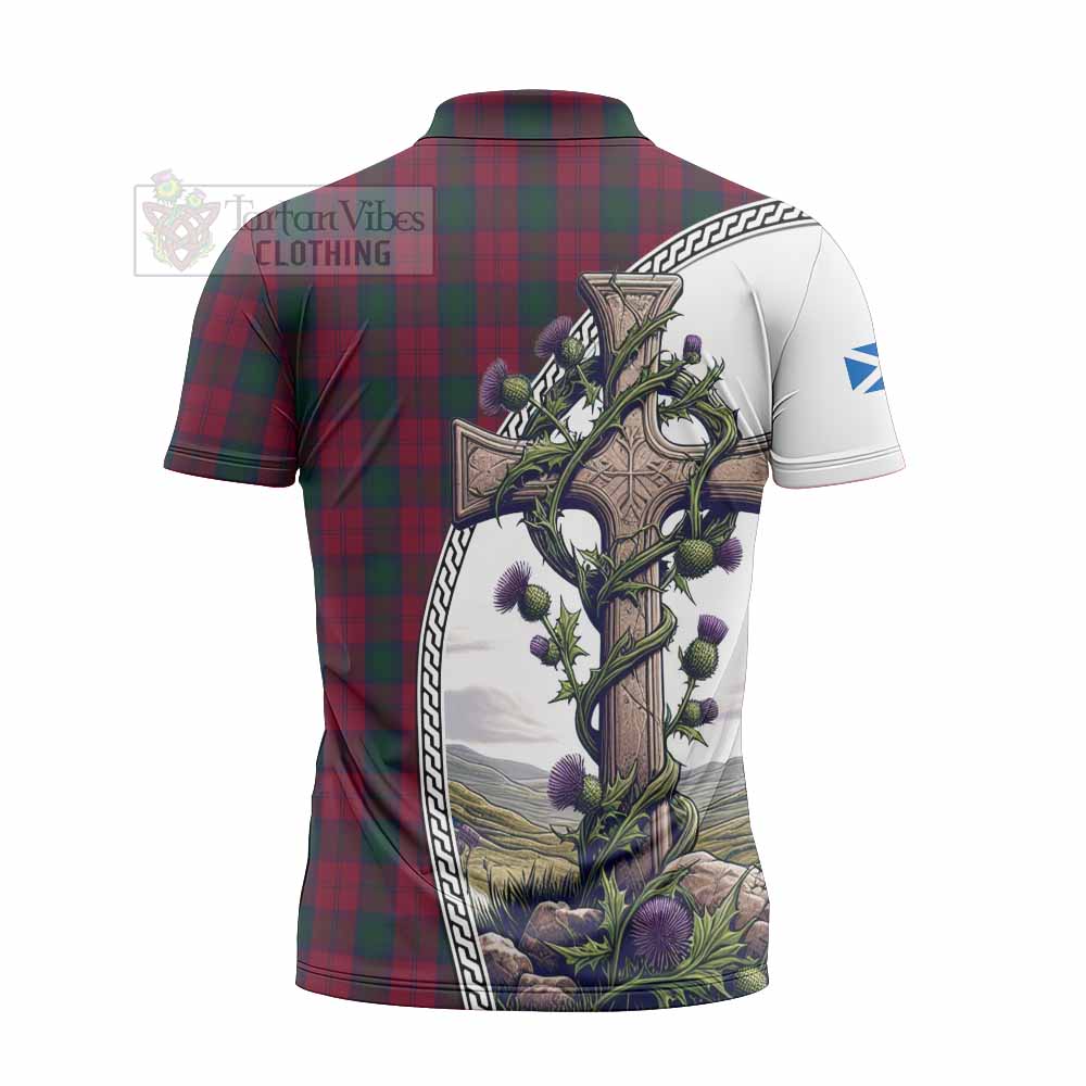 Tartan Vibes Clothing Lindsay Tartan Zipper Polo Shirt with Family Crest and St. Andrew's Cross Accented by Thistle Vines