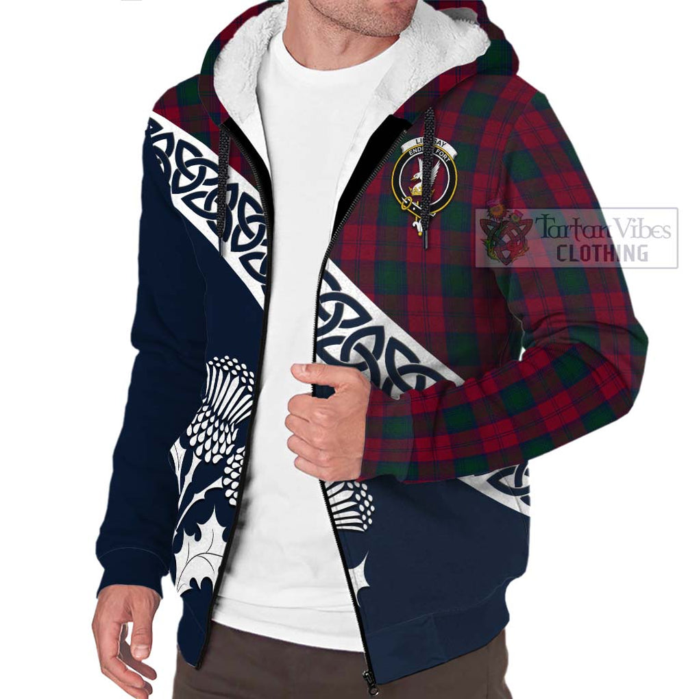 Tartan Vibes Clothing Lindsay Tartan Sherpa Hoodie Featuring Thistle and Scotland Map