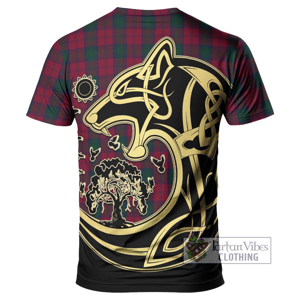 Tartan Vibes Clothing Lindsay Tartan T-Shirt with Family Crest Celtic Wolf Style