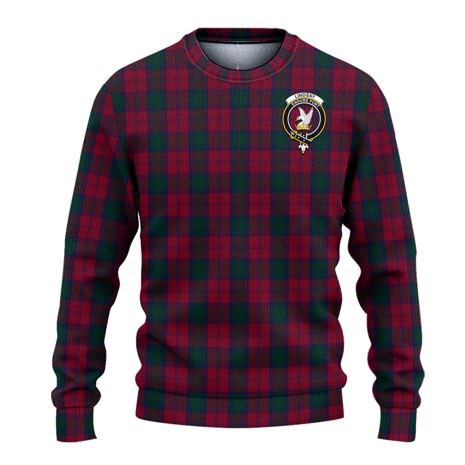 Lindsay Tartan Knitted Sweater with Family Crest - Tartanvibesclothing