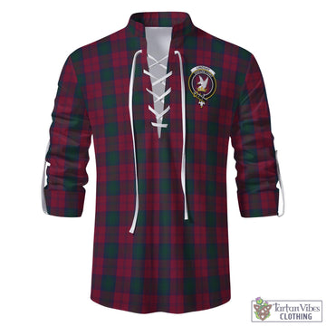 Lindsay Tartan Men's Scottish Traditional Jacobite Ghillie Kilt Shirt with Family Crest