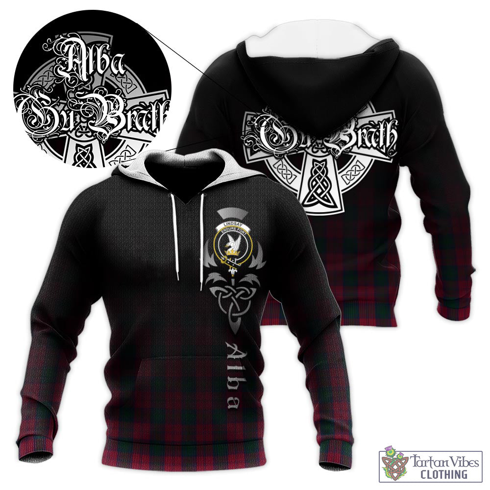 Tartan Vibes Clothing Lindsay Tartan Knitted Hoodie Featuring Alba Gu Brath Family Crest Celtic Inspired