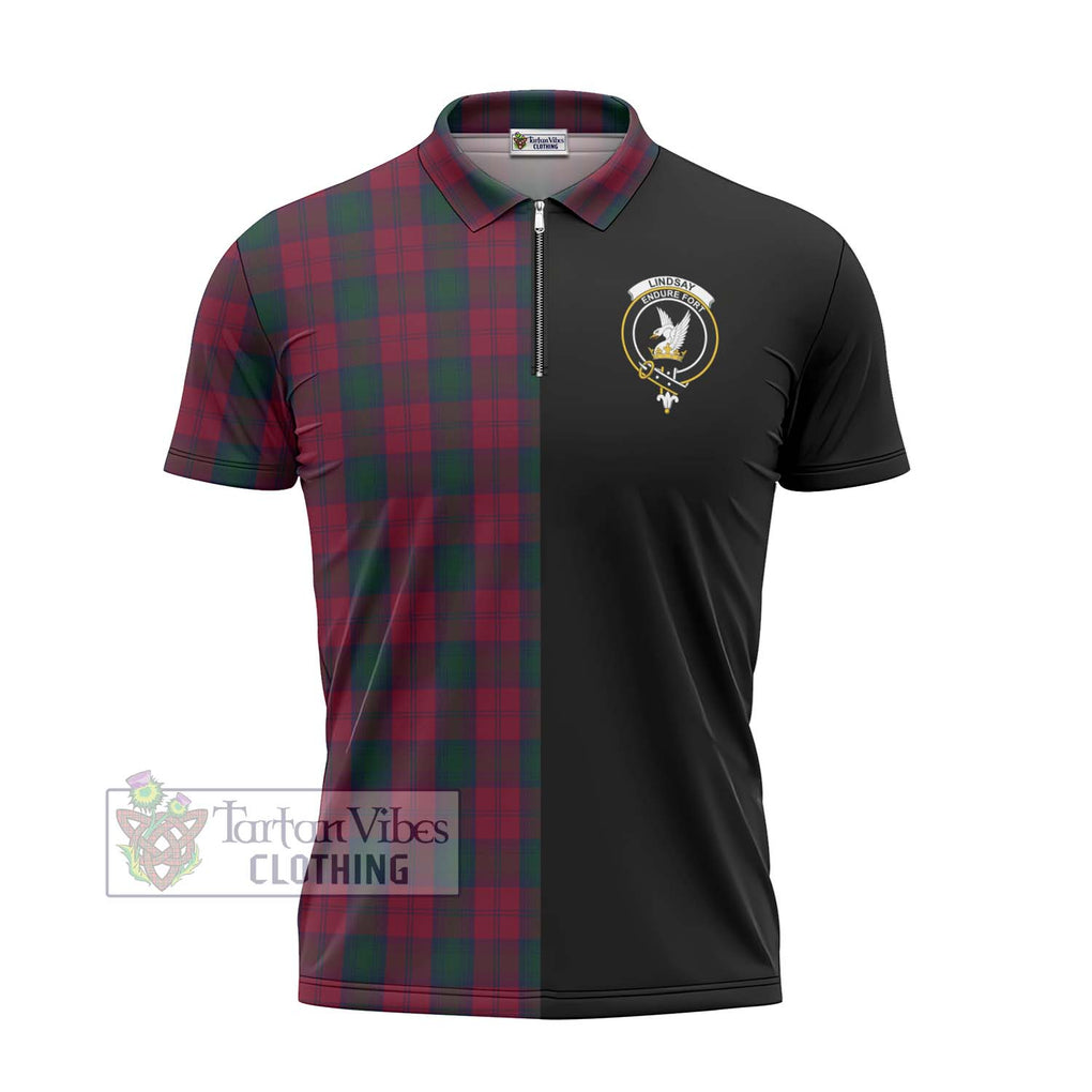 Lindsay Tartan Zipper Polo Shirt with Family Crest and Half Of Me Style - Tartanvibesclothing Shop